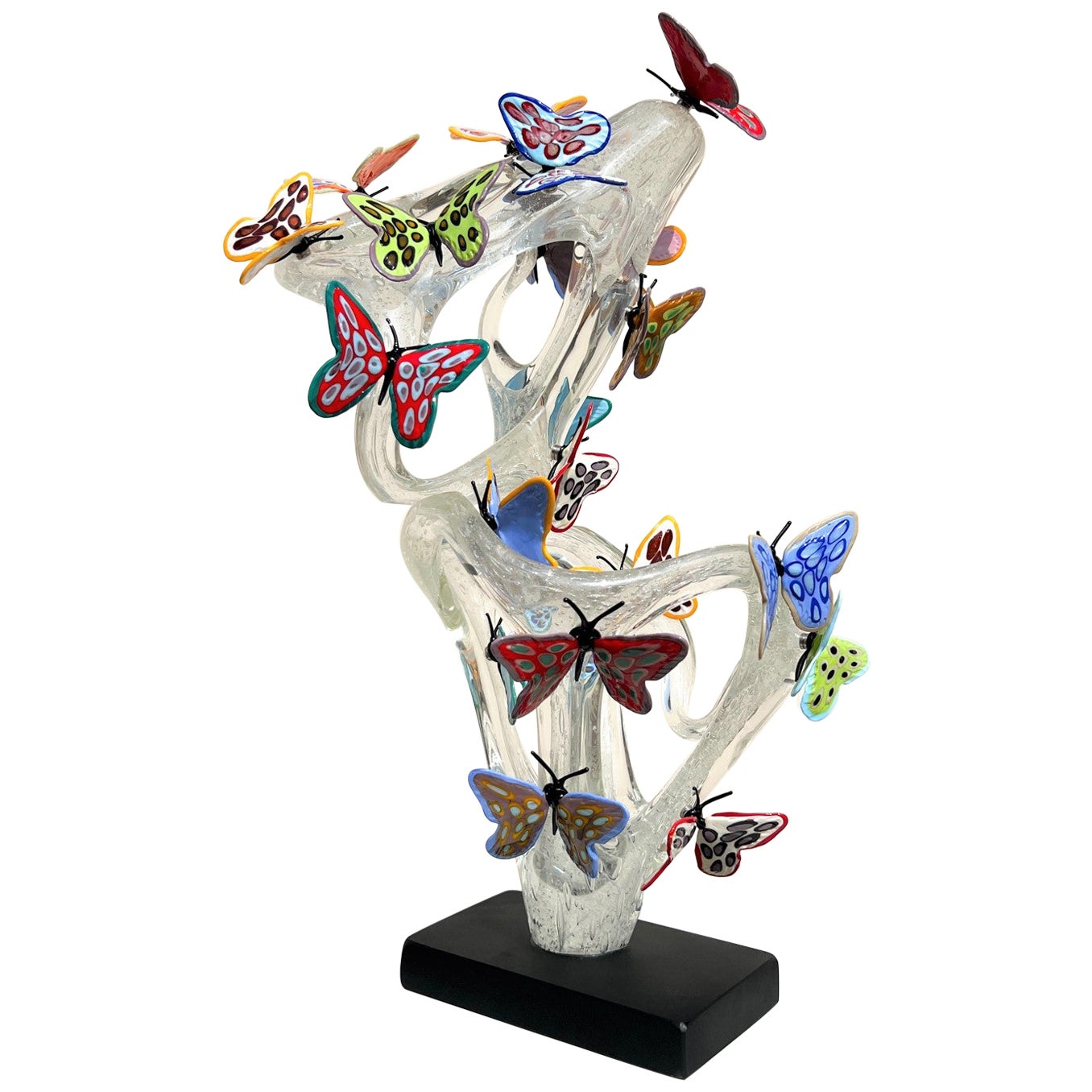 Costantini Diego Modern Crystal Murano Glass Infinity Sculpture avec papillons