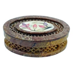 Handcrafted Natural Marble Trinket Box with Mother of Pearl Inlay
