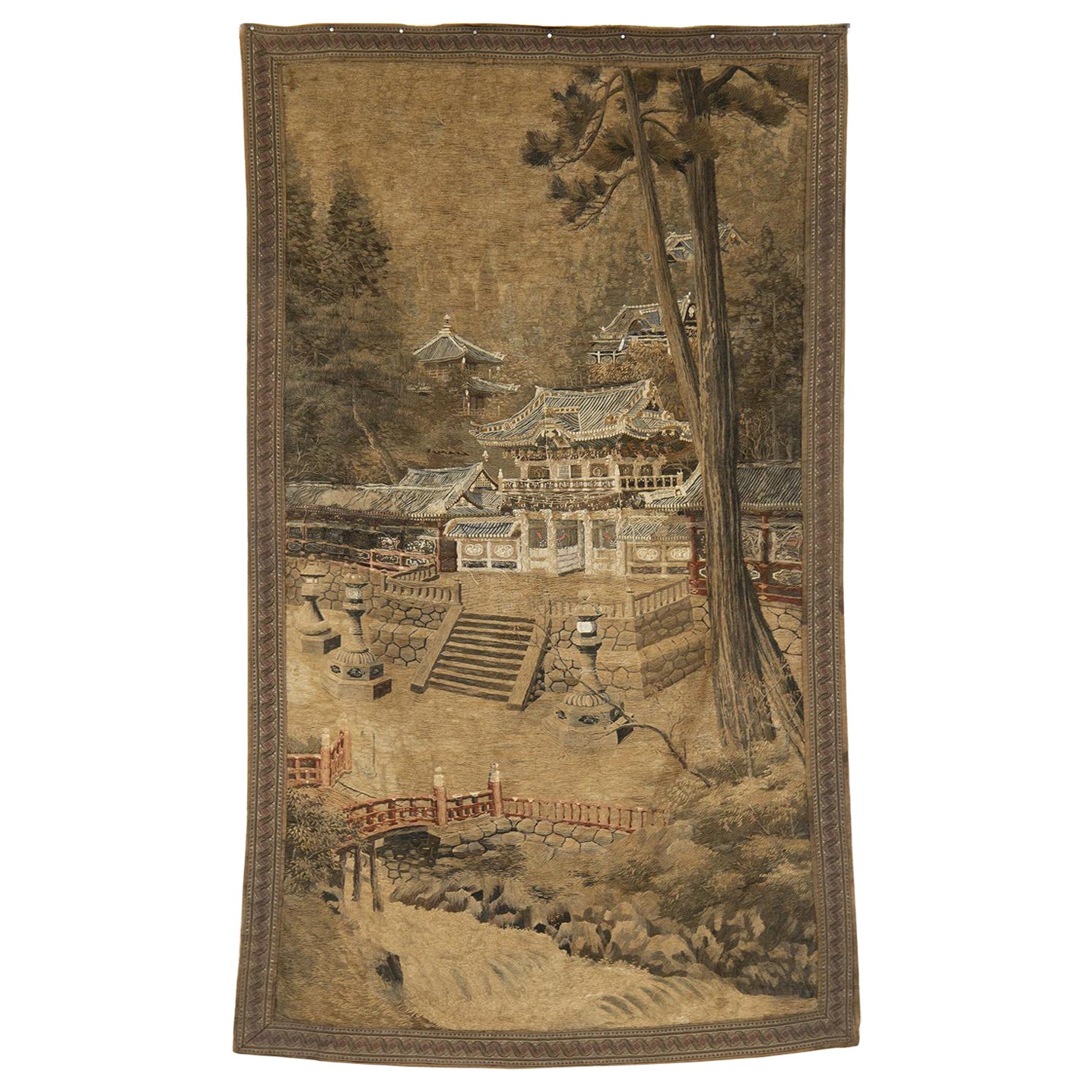 Japanese Antique Silk and Cotton Tapestry For Sale