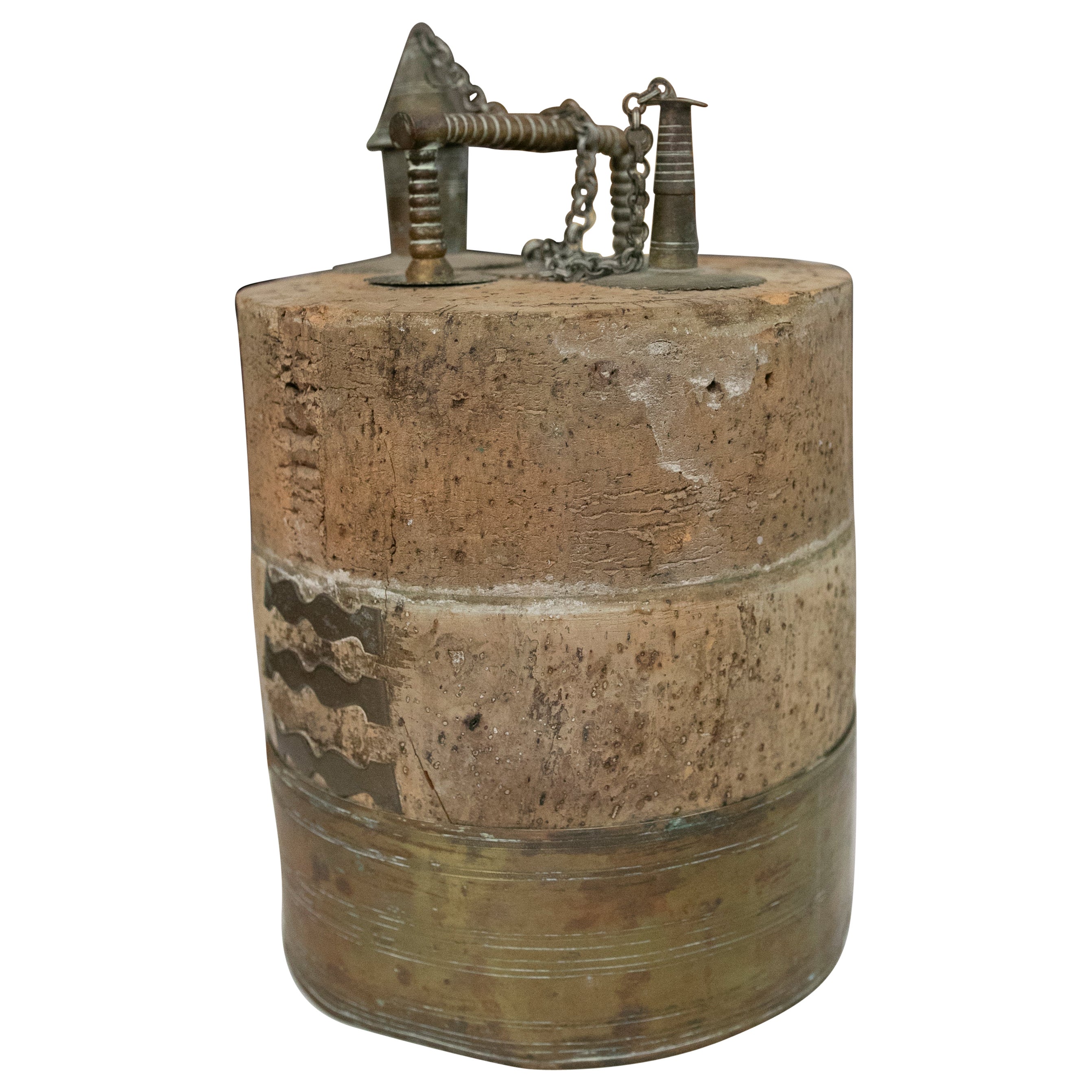 Antique Wine Barrel Plug Made of Cork and Bronze