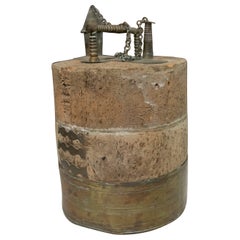 Antique Wine Barrel Plug Made of Cork and Bronze