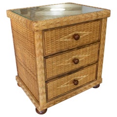 Retro 1980s Handmade Wicker Sidetable with Three Drawers