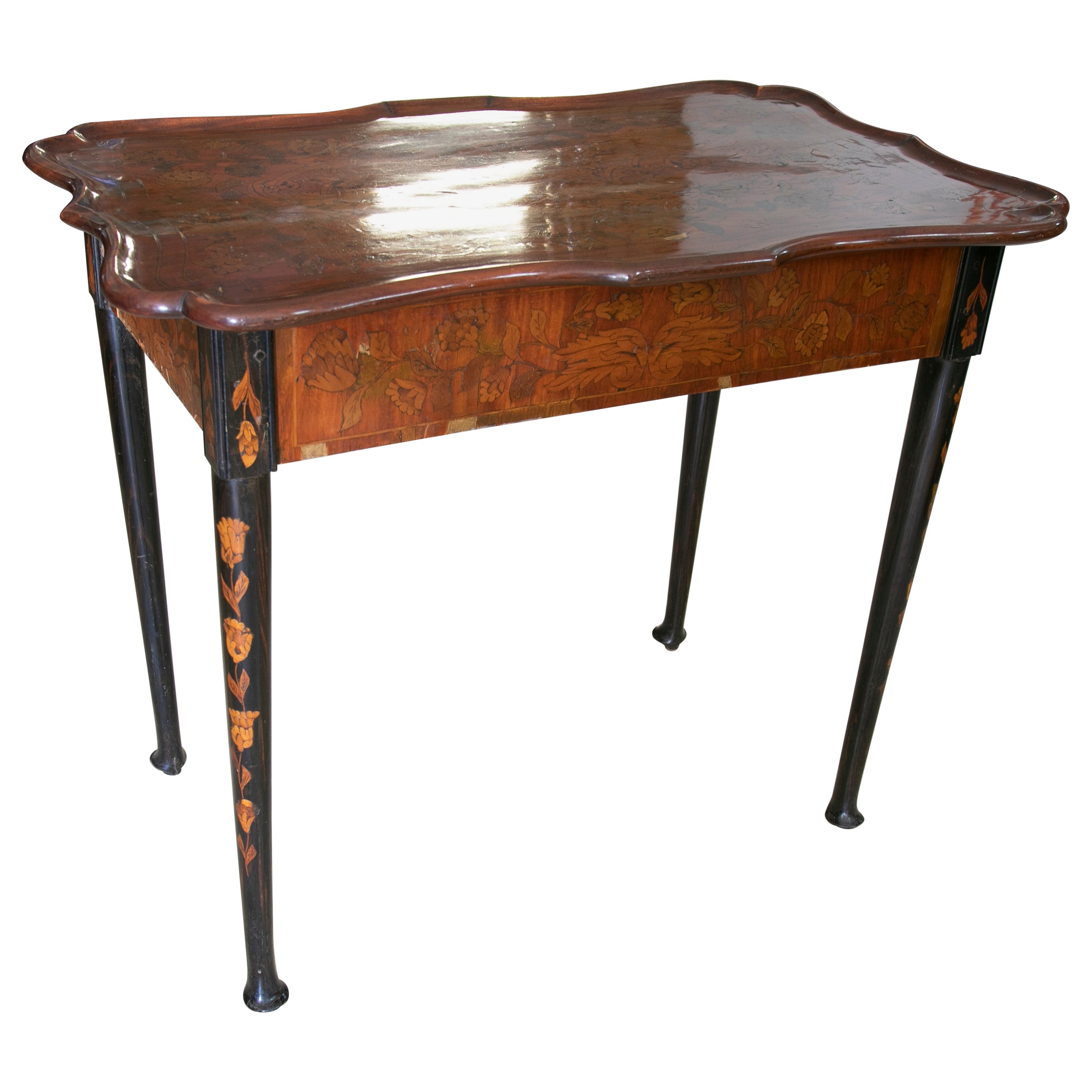 Mahogany Sidetable with Marquetry and Floral Decoration For Sale