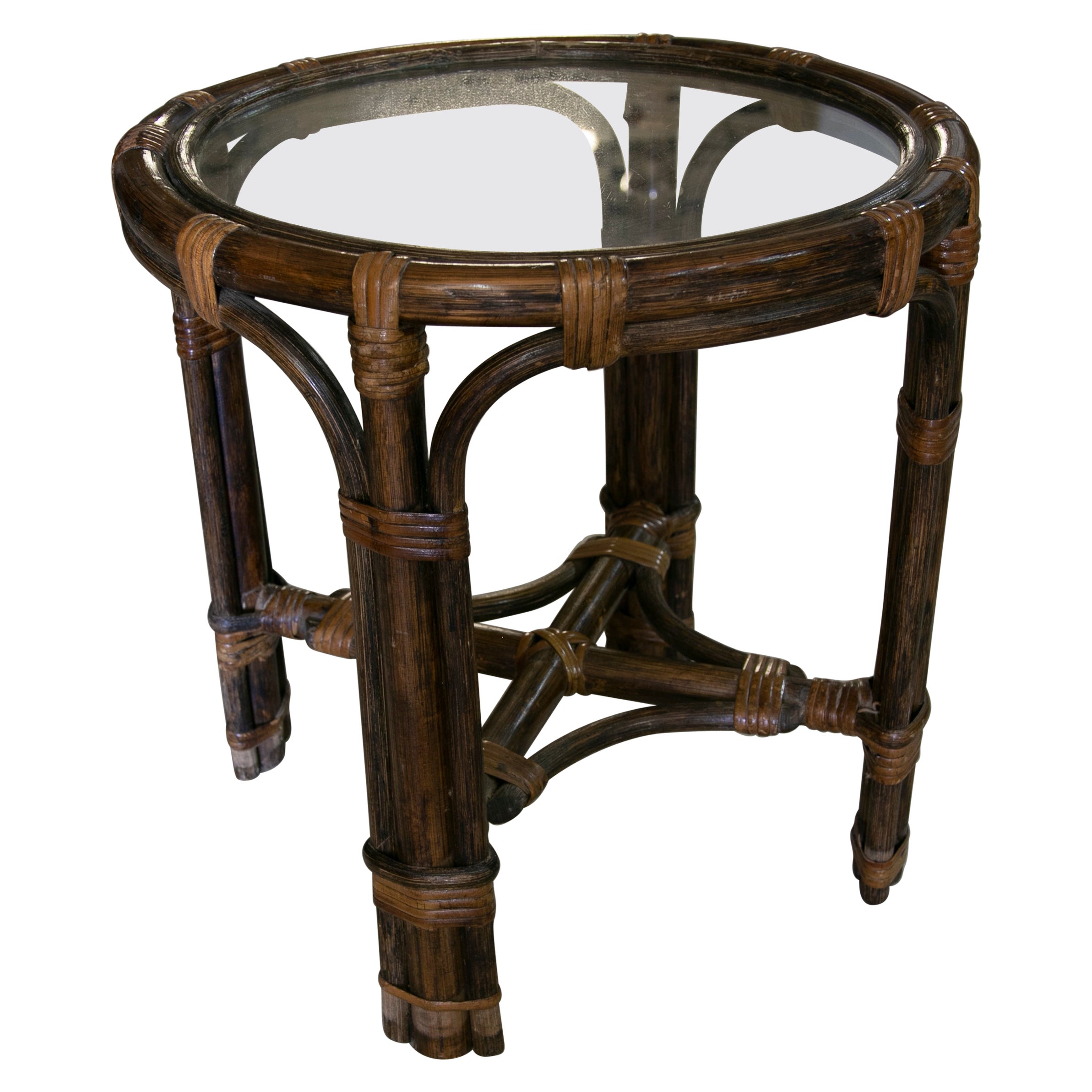 1970s Spanish Handmade Round Bamboo Sidetable For Sale