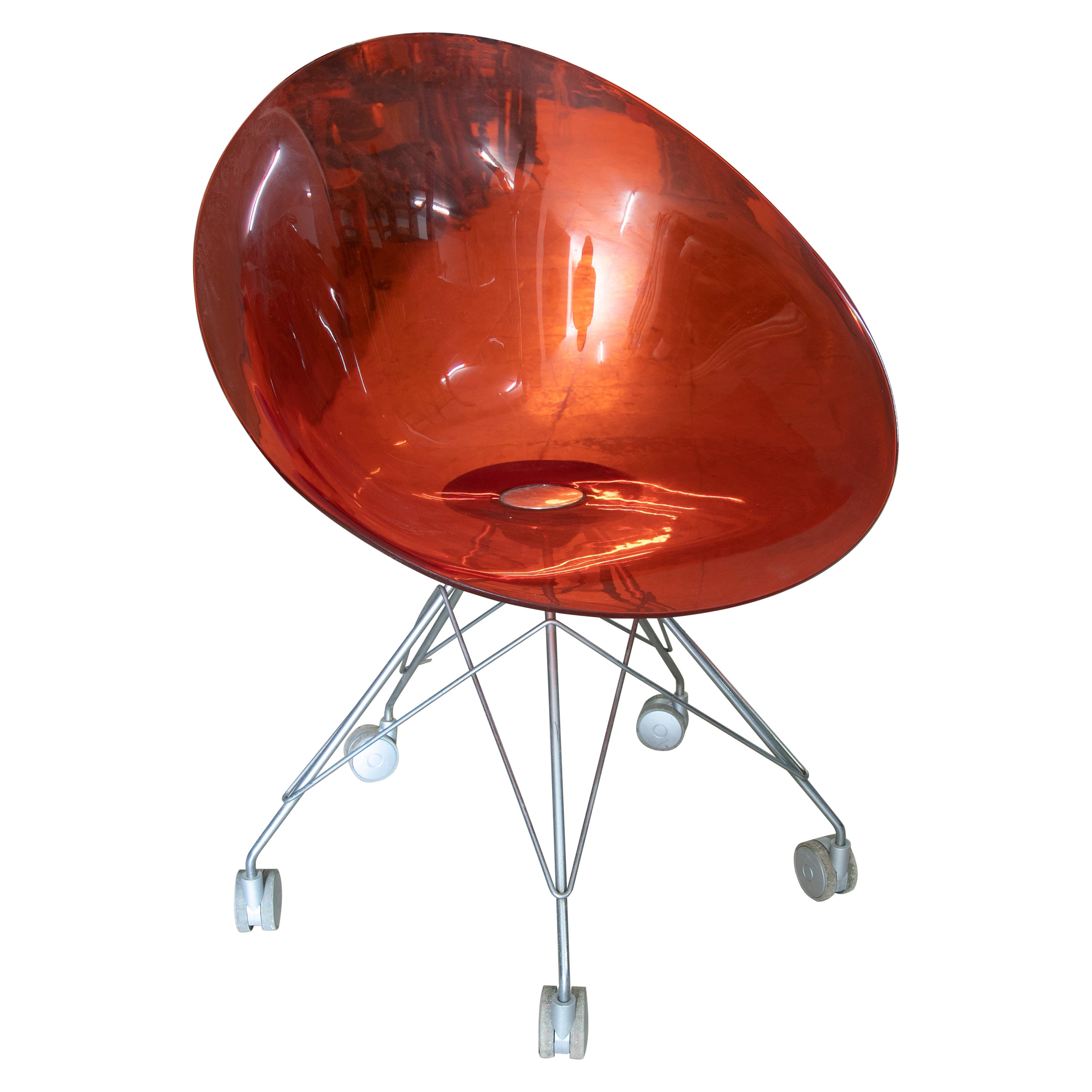 Eros Red Eiffel Swivel Chair on Wheels Philippe Starck for Kartell, Italy