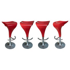 Four Red Stools Set Without Backrest Made in Resine and Steel