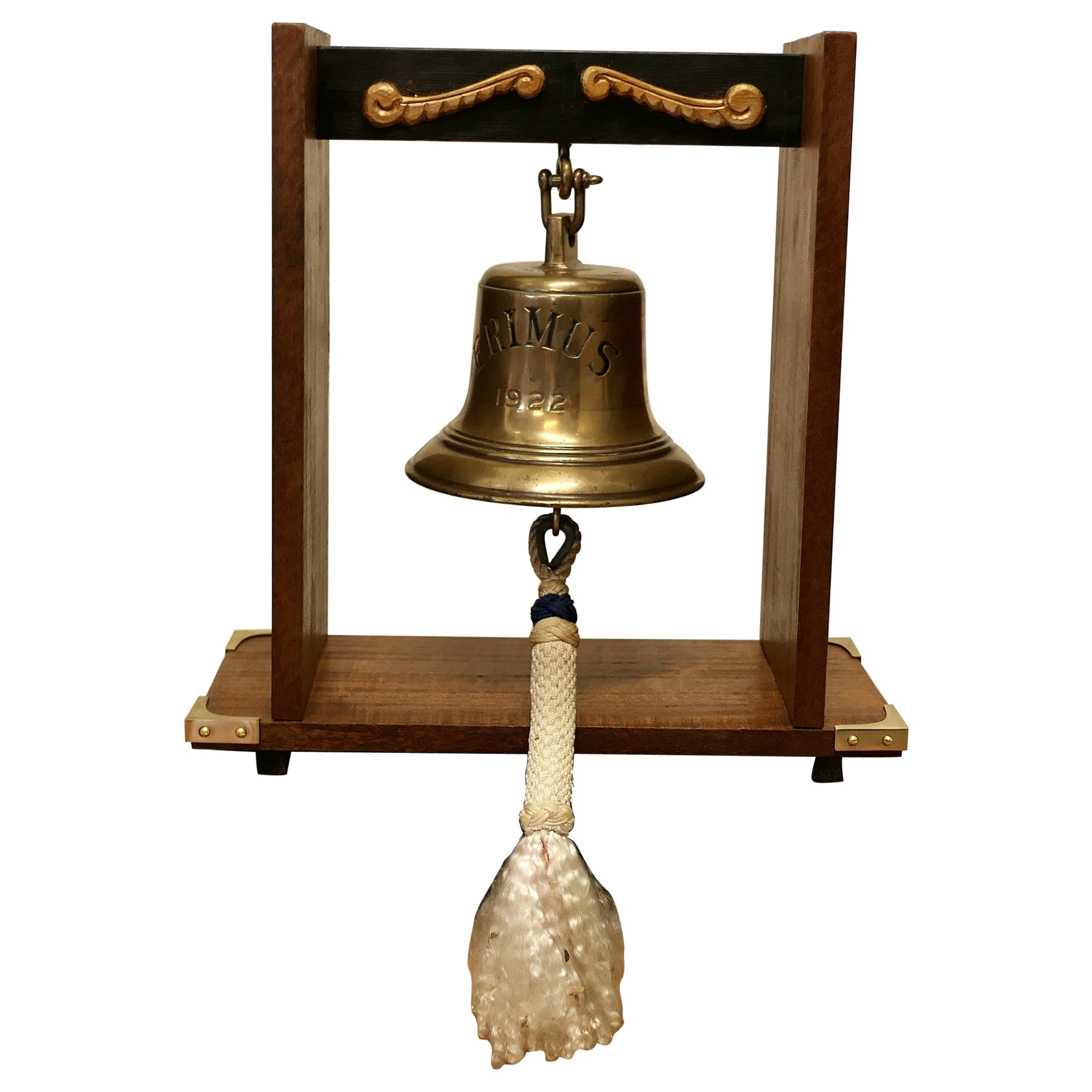 Mounted Bronze Ships Bell from Mv Erimus 1922, Thornaby on Tees For Sale