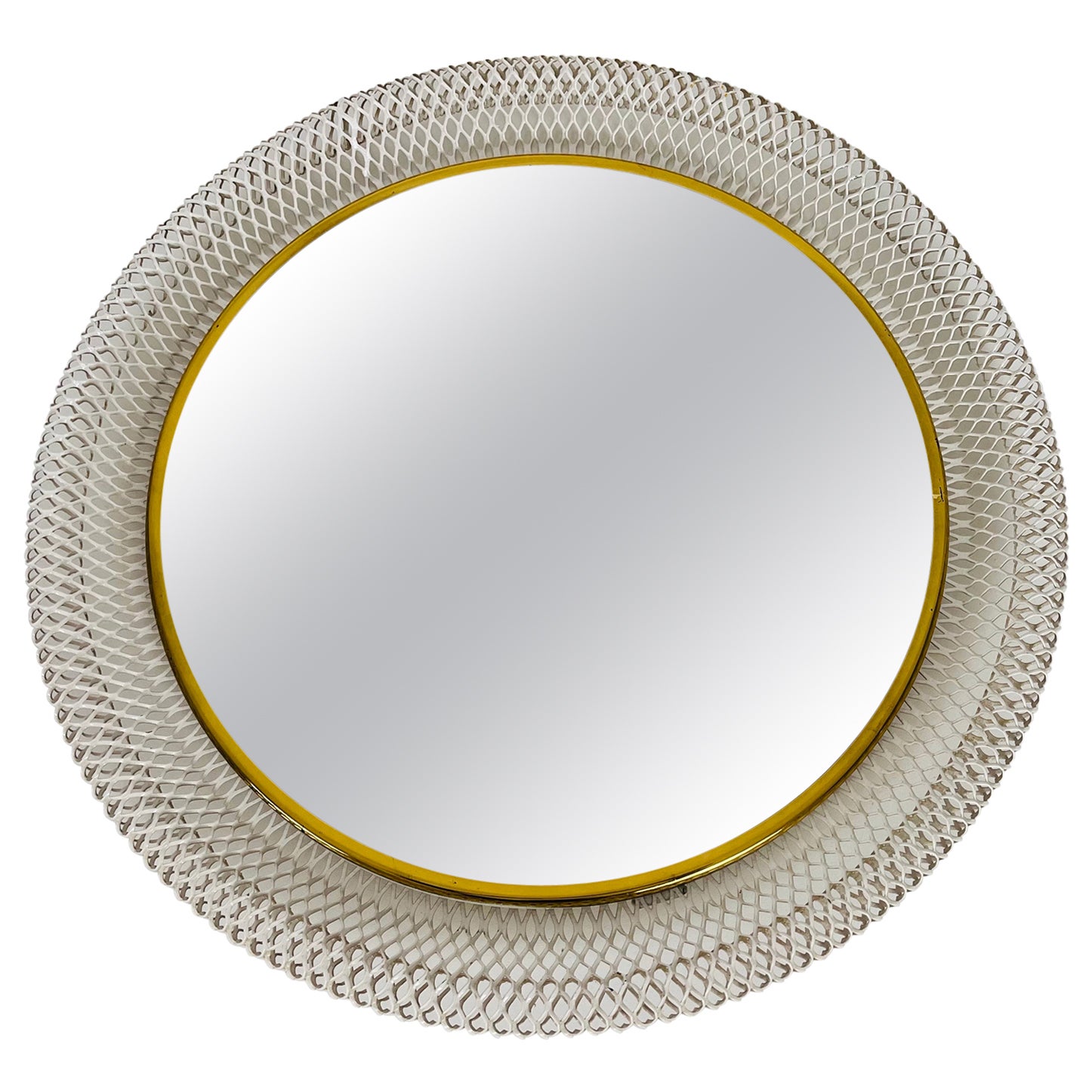 Round Italian Brass Framed Wall Mirror, 1960s, Italy For Sale