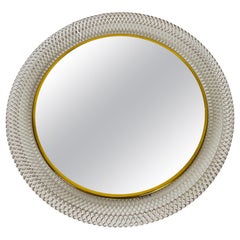 Retro Round Italian Brass Framed Wall Mirror, 1960s, Italy