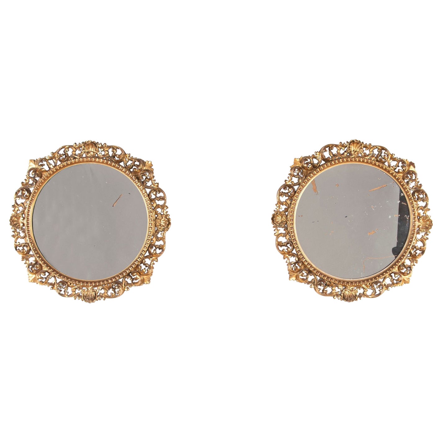 Pair of Circular Florentine Mirrors by Maples Co.
