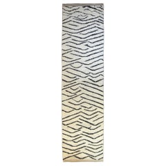 21st Century Tiger Black and White Afghan Runner Rug, Ca 2021