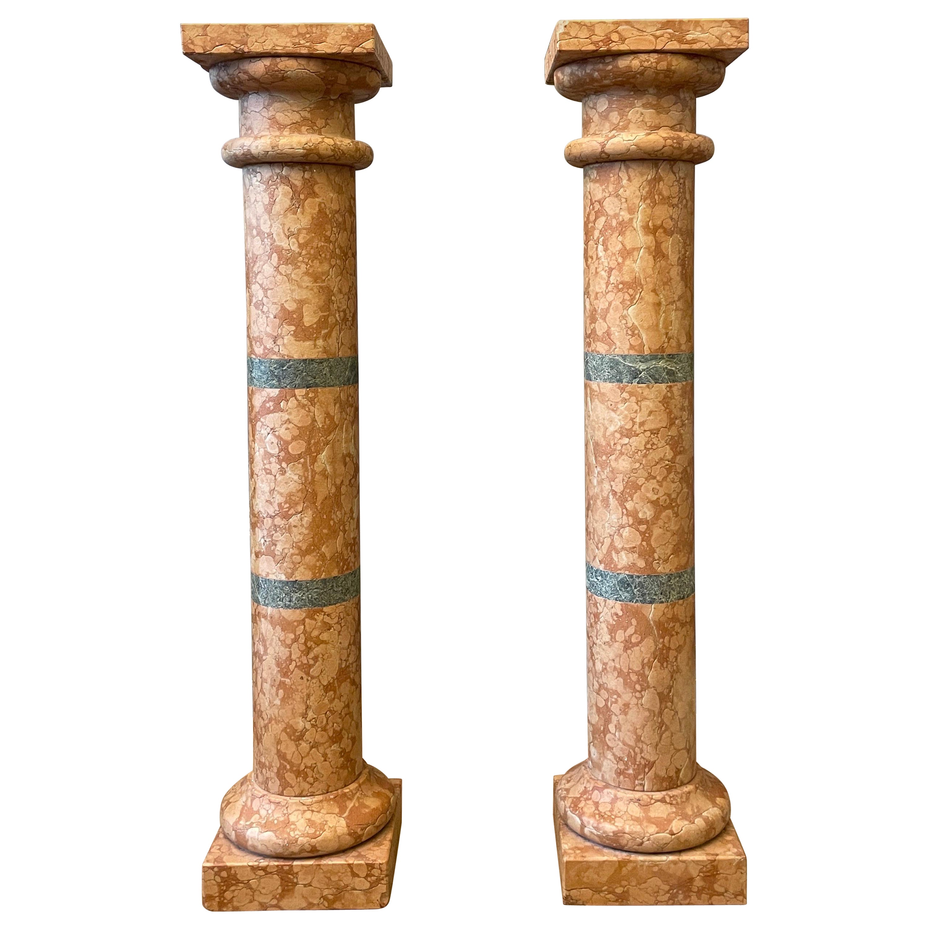 Pair of Italian Pedestals in Rossa Verona Marble For Sale