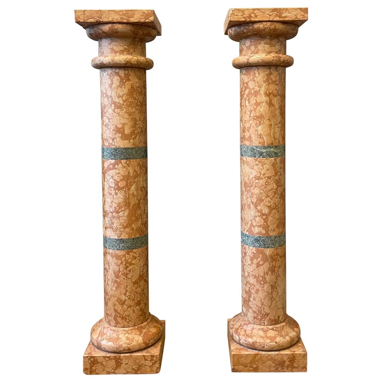 Pair of Italian Pedestals in Rossa Verona Marble For Sale at 1stDibs