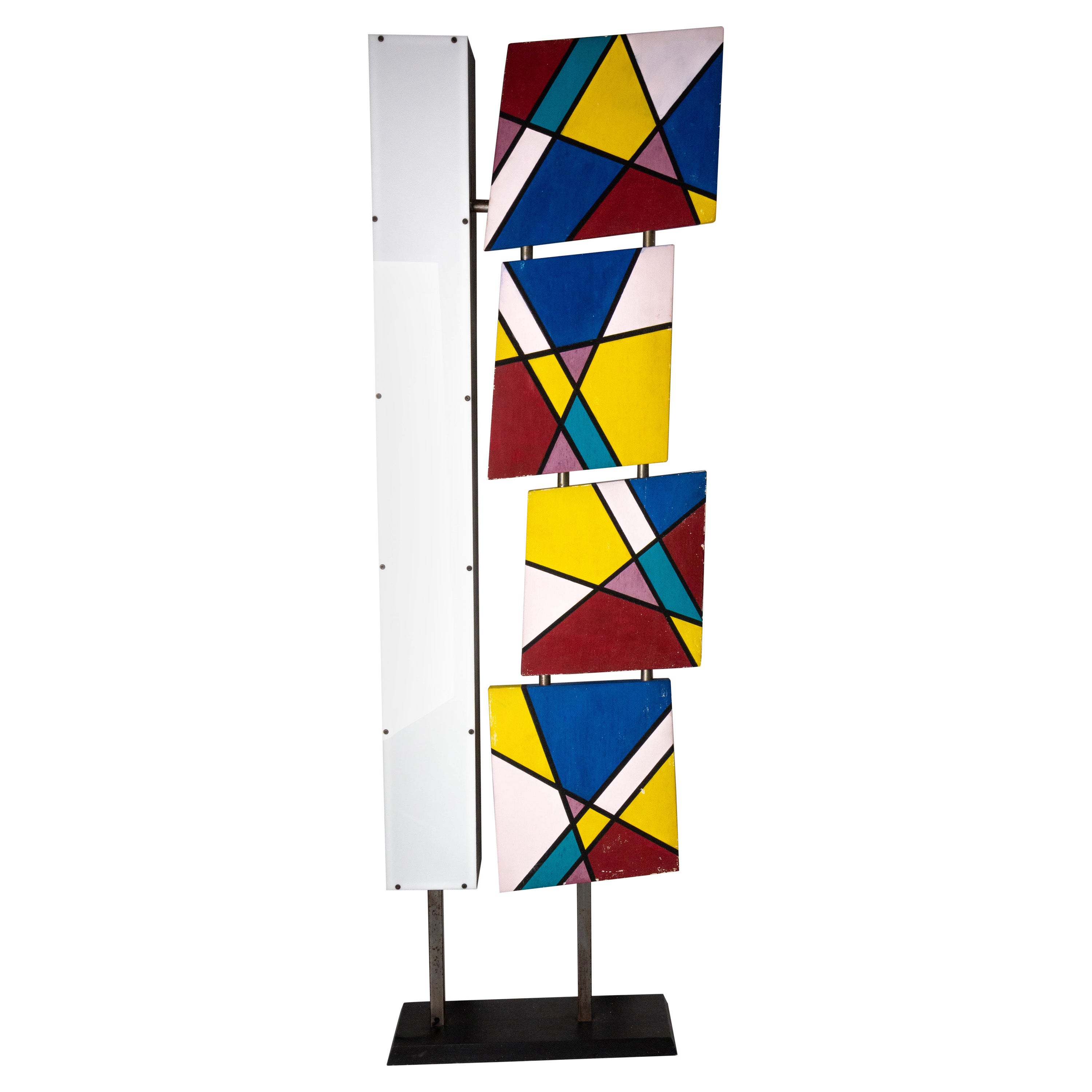 Lampadaire français avec peintures de style Mondrian, datant d'environ 1990 en vente