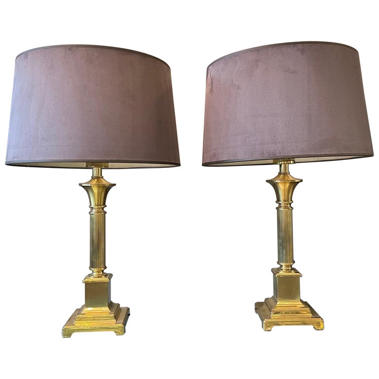 A Pair Of Brass Column Table Lamps For Sale at 1stDibs