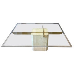 Brass and Travertine Coffee Table by Artedi