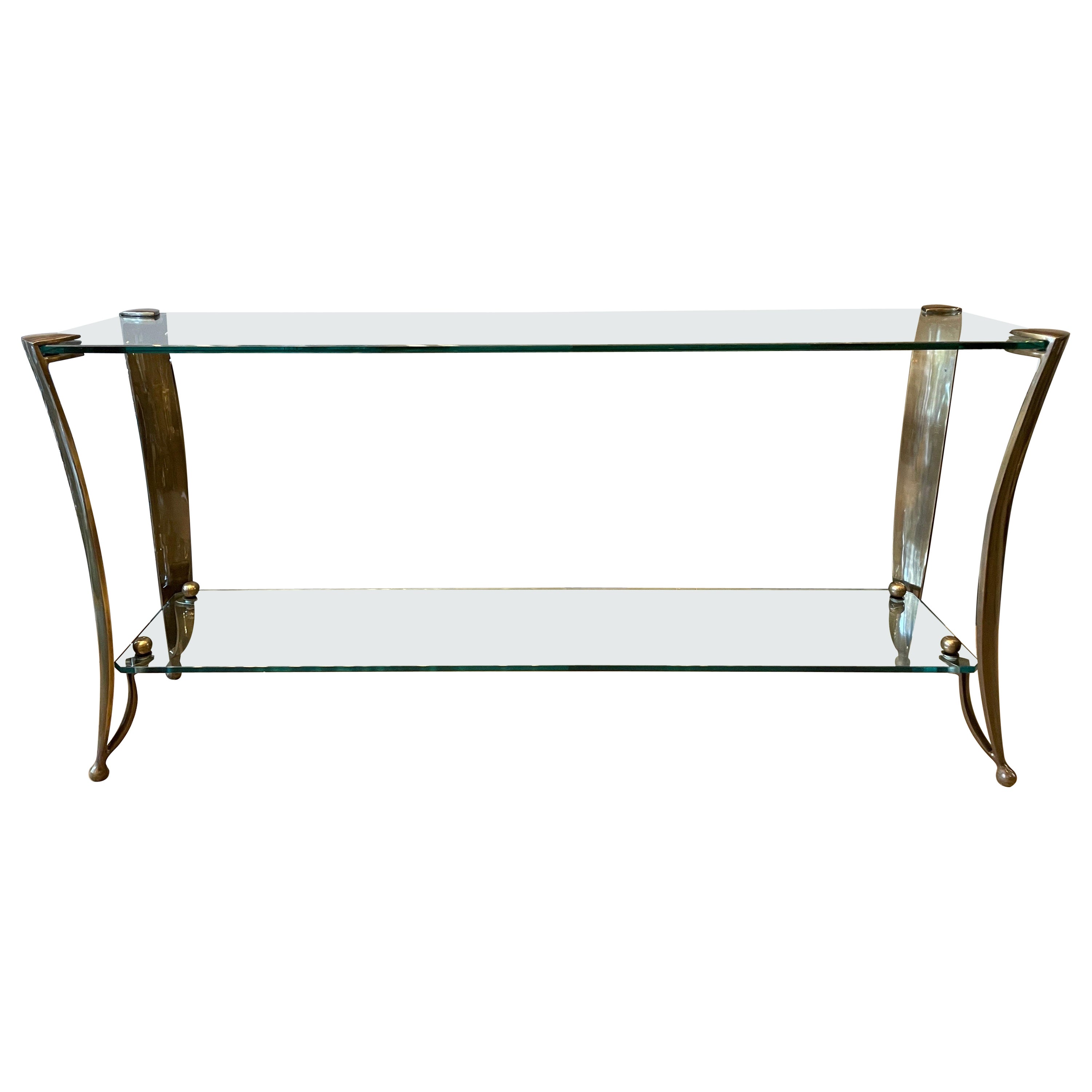 Large French Bronze and Glass Console Table
