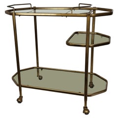1970s Italian Two-Tier Brass Glass Octagonal Bar Cart with Removable Top Tray