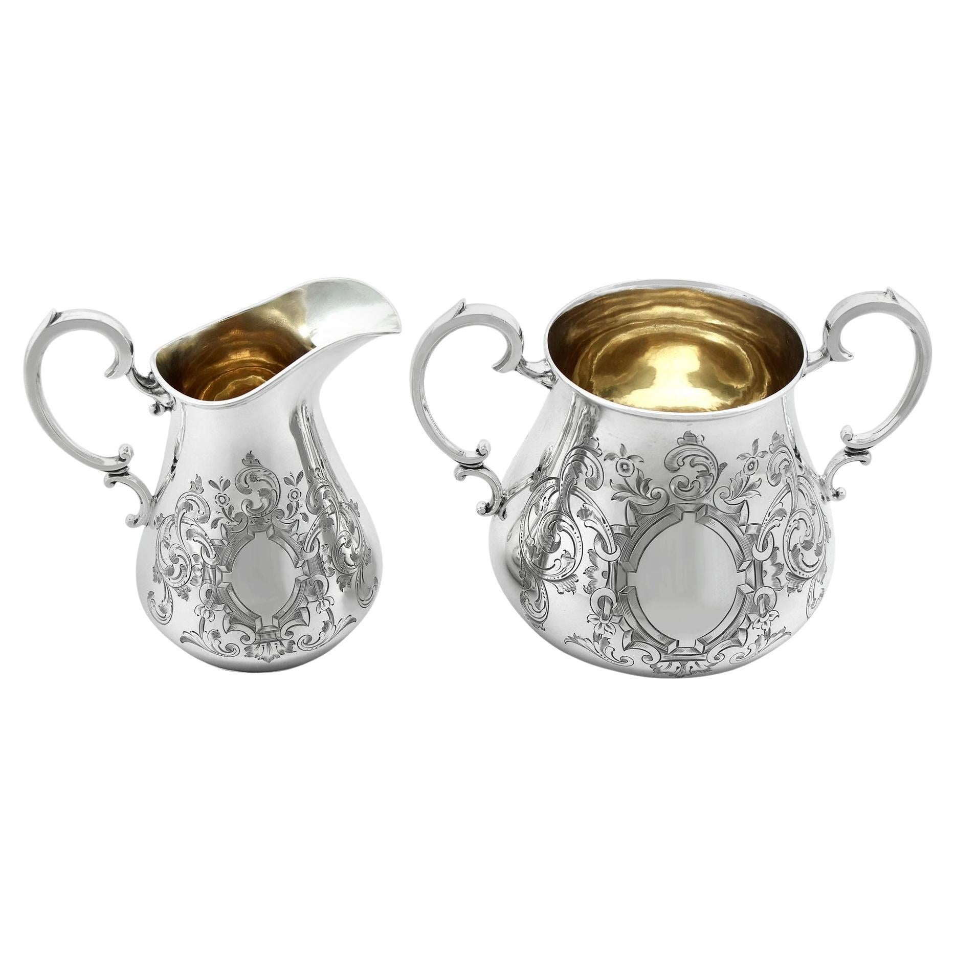 Antique Victorian Sterling Silver Cream Jug and Sugar Bowl For Sale