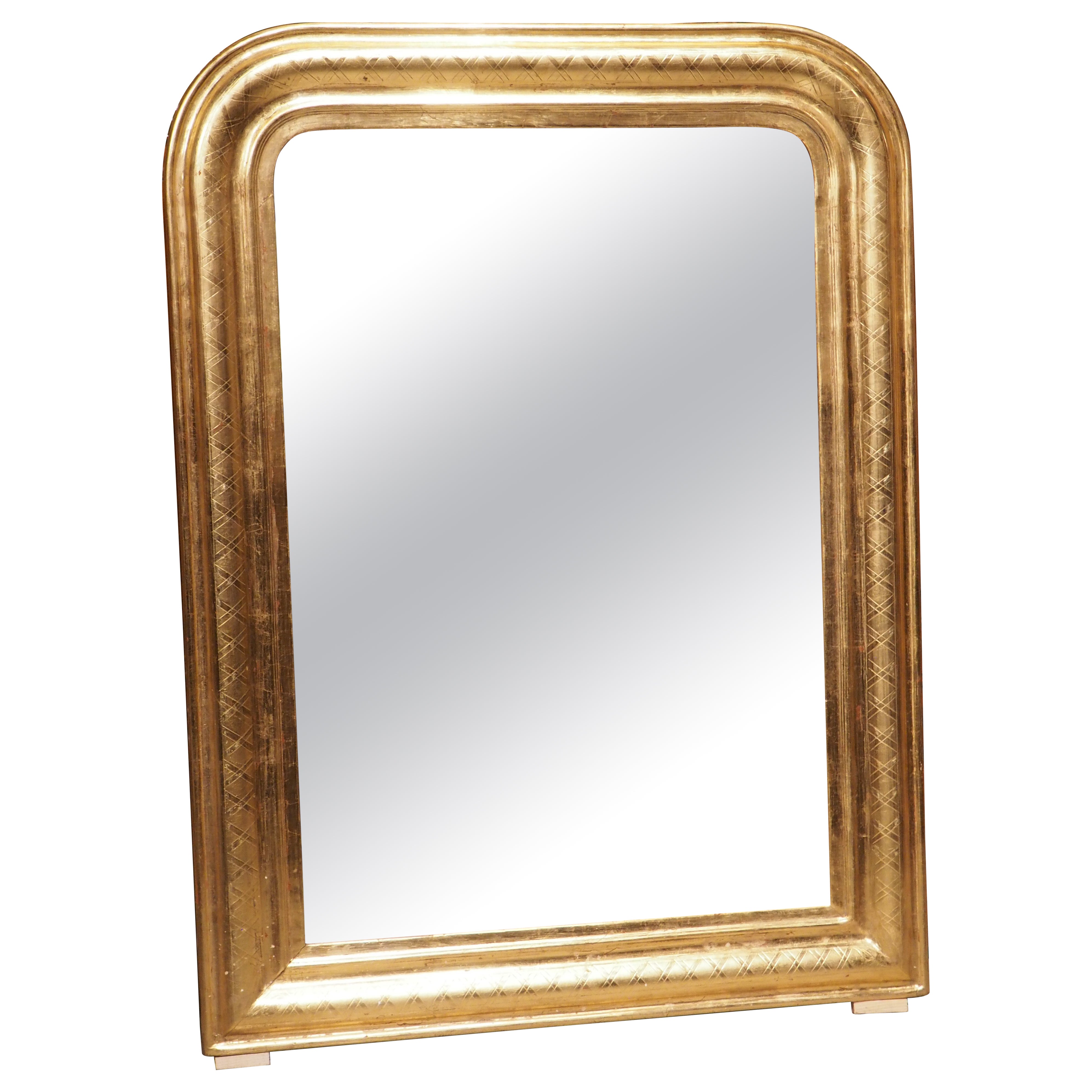 Antique French Gold Leaf Louis Philippe Mirror with X Pattern, Late 1800s