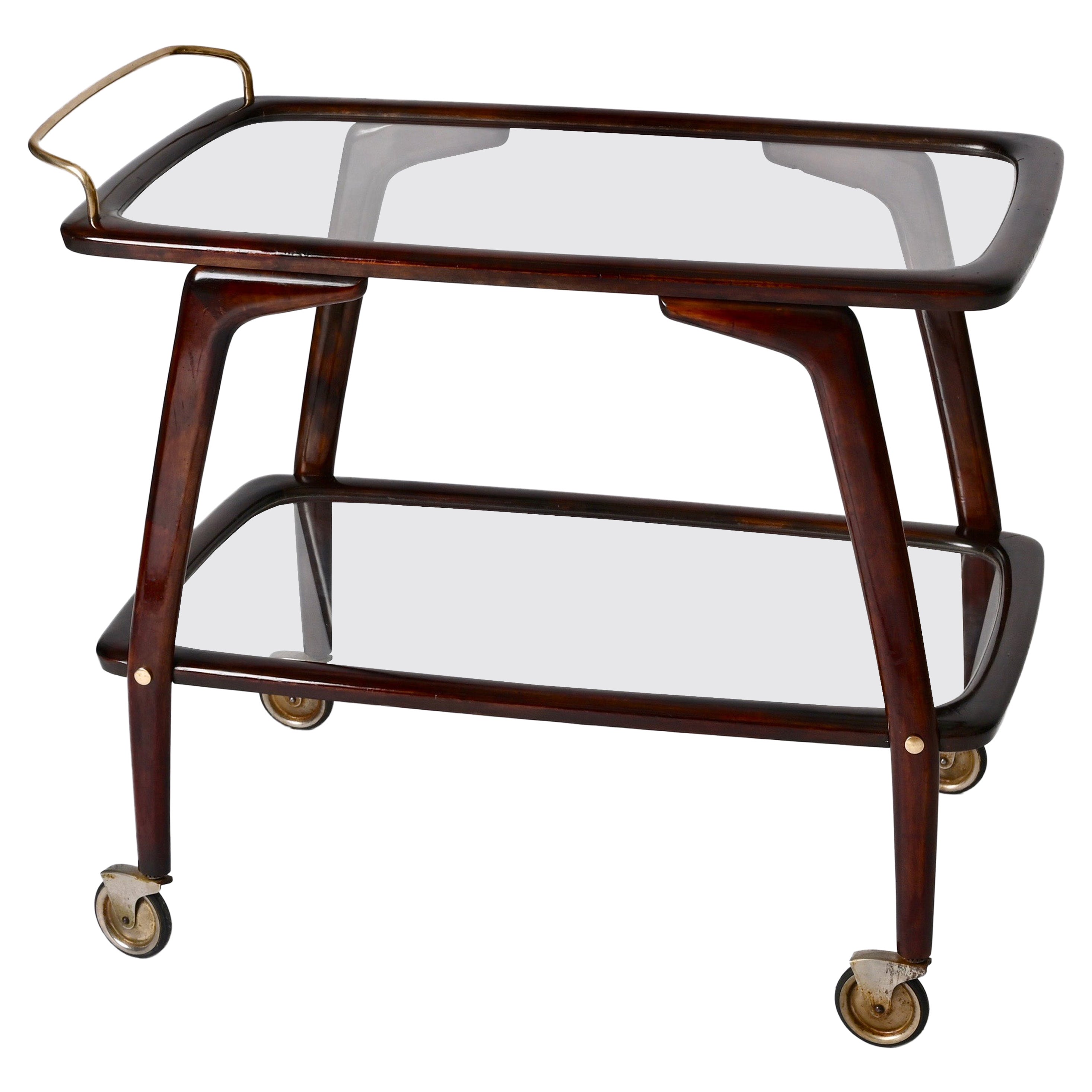 Midcentury Beech and Brass Italian Bar Cart attributed to Cesare Lacca 1950s