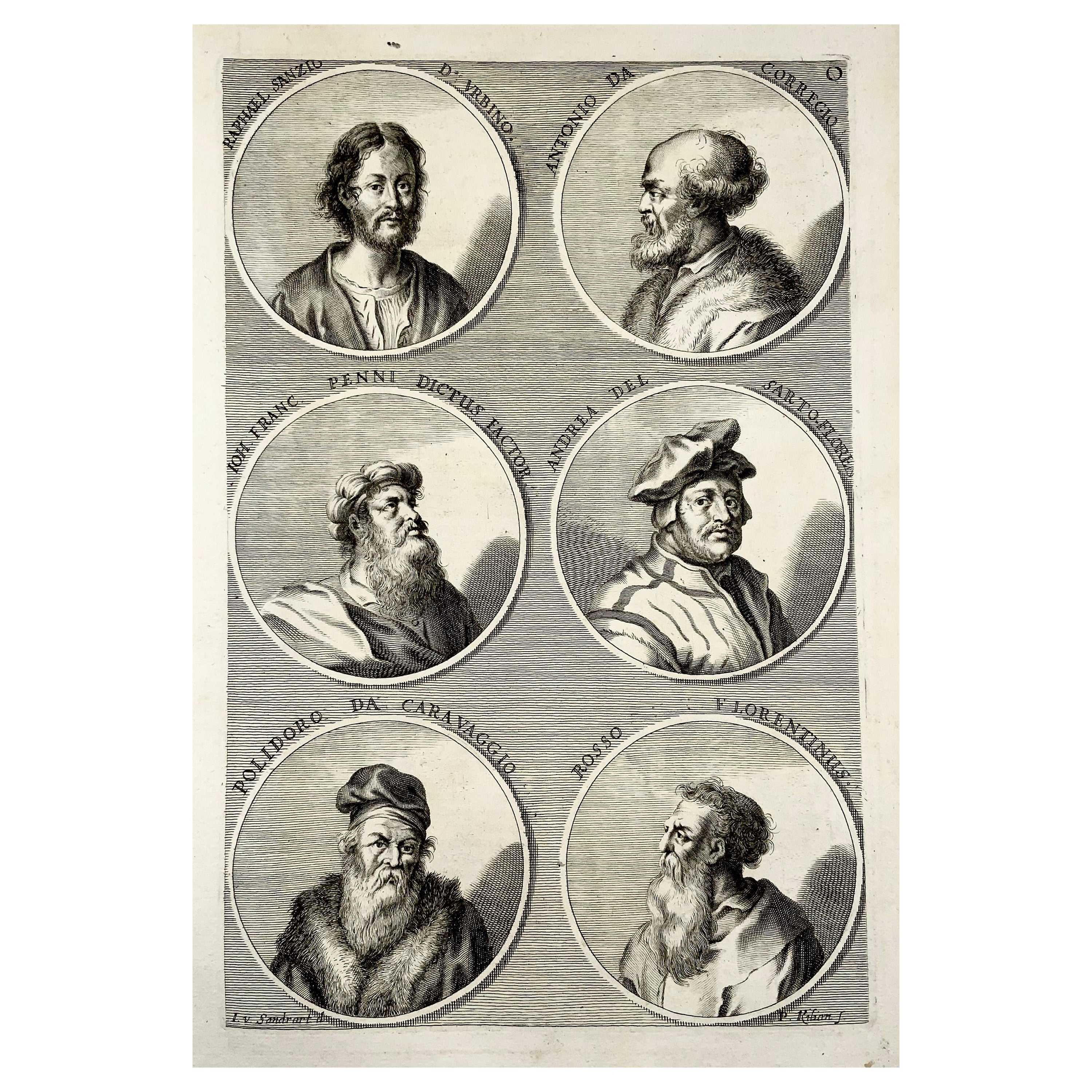 Folio-Porträts von Künstlern, Carravagiom Raphael, Sarto, Penni und anderen. im Angebot