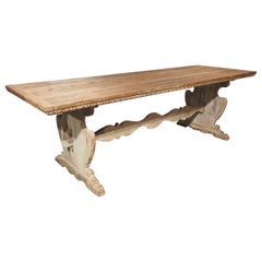 Italian Pine Dining Table with Painted Truss Ends and Stretcher