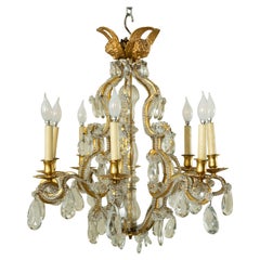 Vintage Mid-20th Century French Maison Bagues Bronze and Crystal Chandelier with Angels