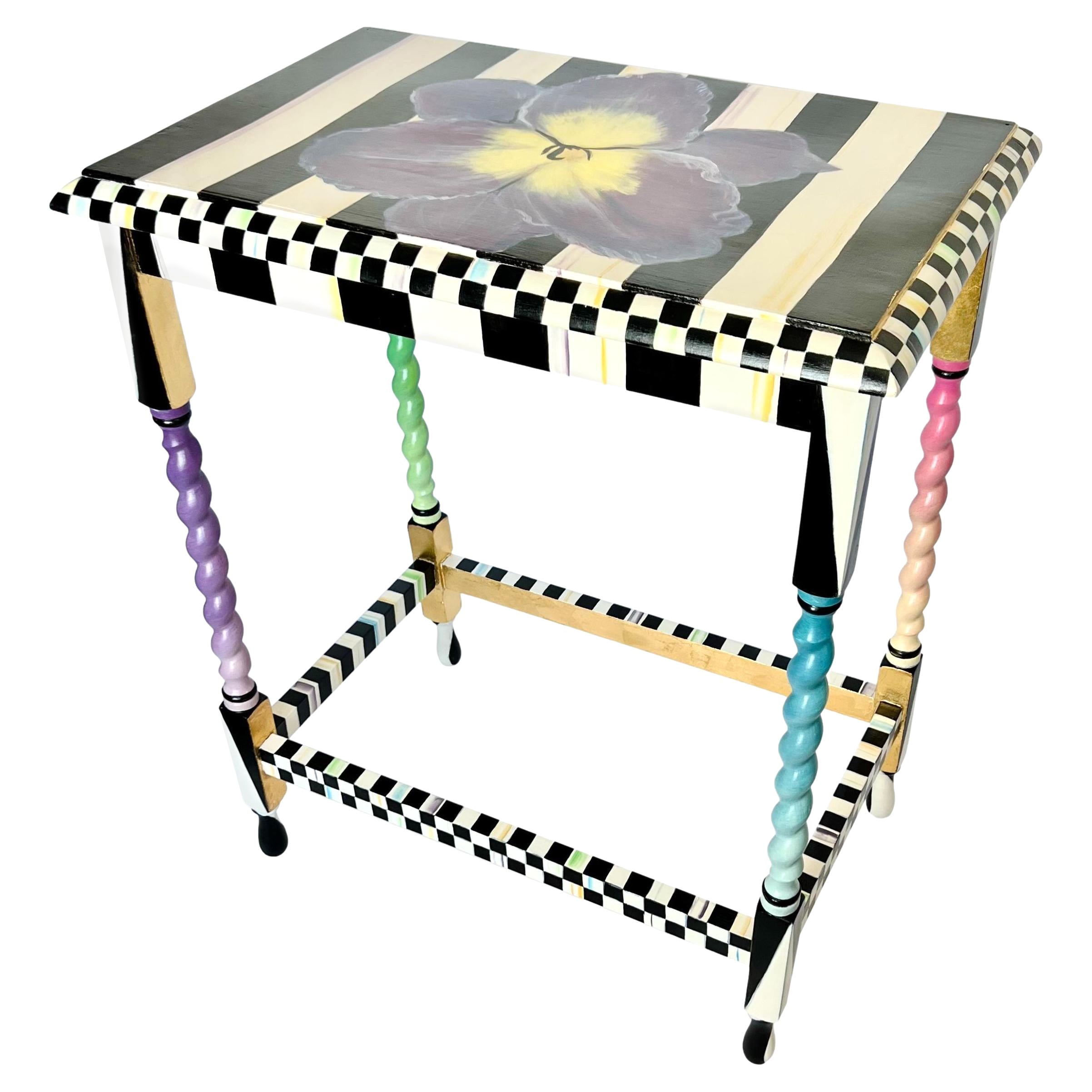 MacKenzie-Childs Style Hand Painted Barley Twist Accent Table
