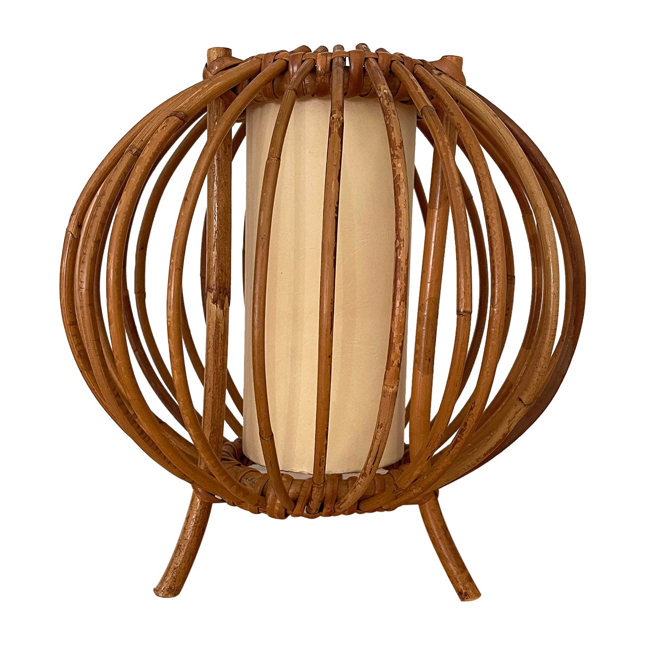 Italian Mid Century Bamboo & Rattan Table Lamp For Sale