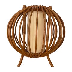 Lampe de table italienne du milieu du siècle en bambou et rotin