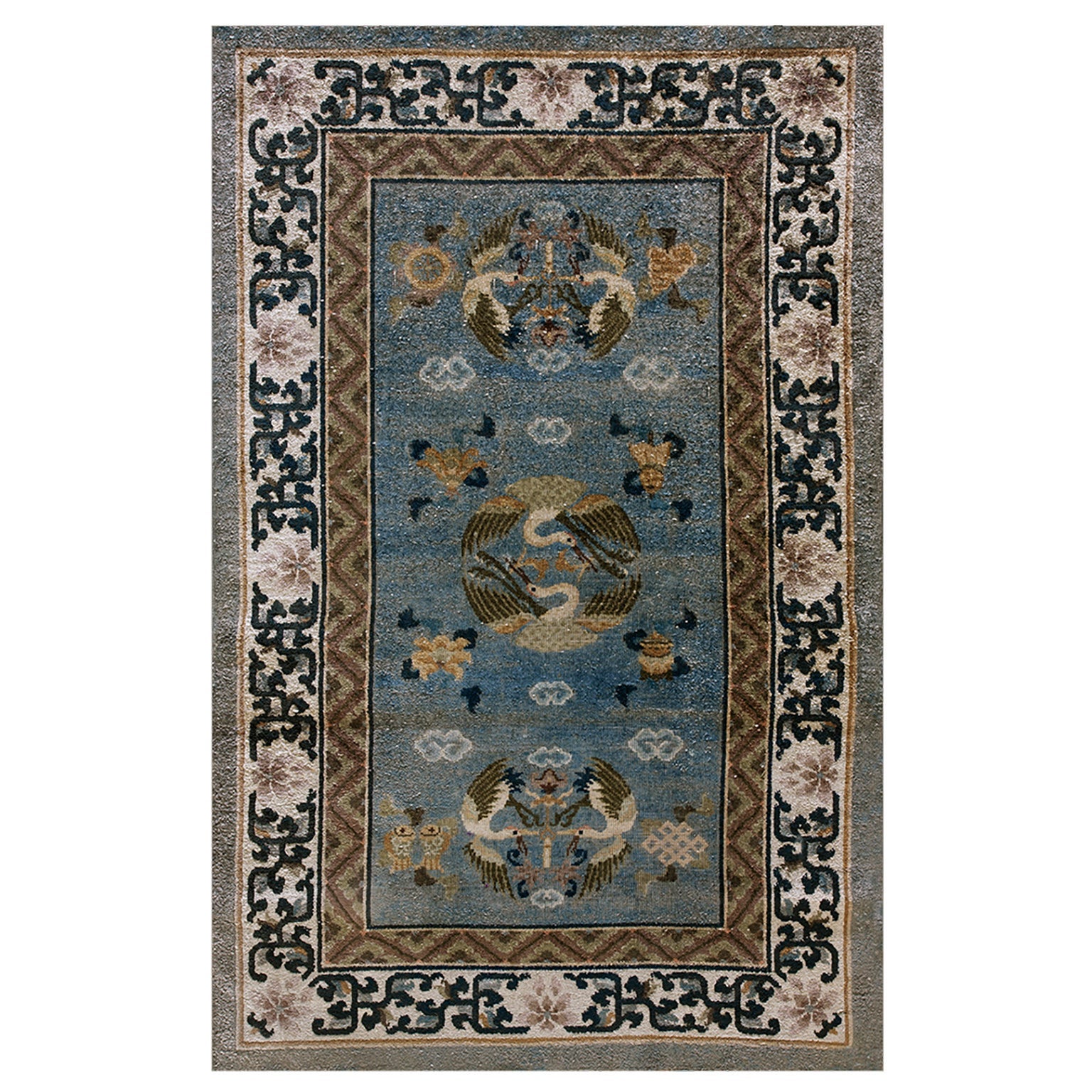 Vintage 1980s Chinese Silk Carpet (  3' x 5' - 92 x 152 cm ) 