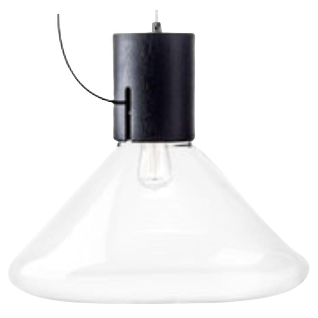 Large 'Muffins 03B' Handblown Clear Glass & Oak Wood Pendant in Black for Brokis For Sale