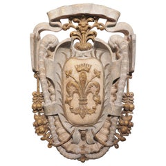 Carved and Painted Italian Wooden Plaque featuring the Giglio of Florence