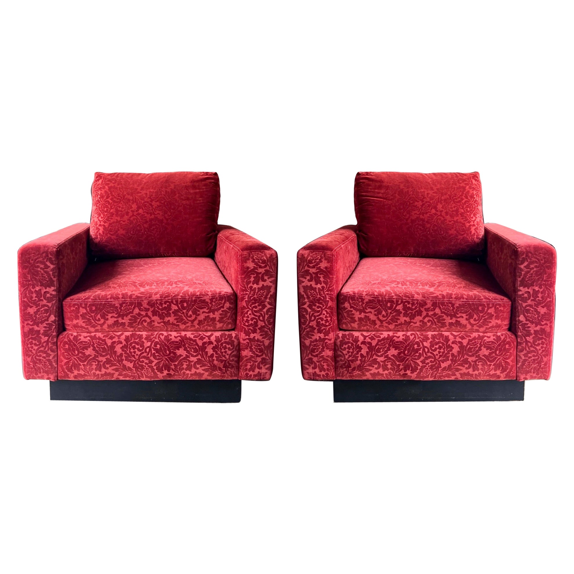 Mid-Century Modern Italian Maurice Villency Club Chairs in Velvet, Pair