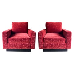 Mid-Century Modern Italian Maurice Villency Club Chairs in Velvet, Pair