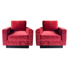 Vintage Mid-Century Modern Italian Maurice Villency Club Chairs in Velvet, Pair