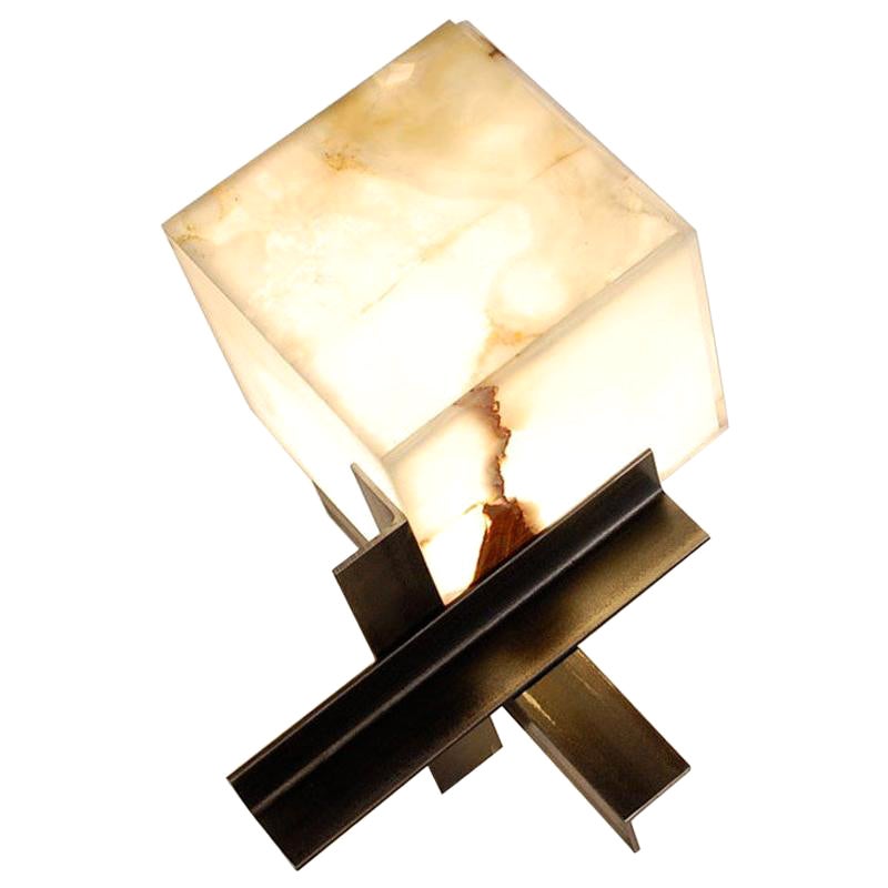 Lampe sculpturale « Cubyx » en onyx et acier noirci