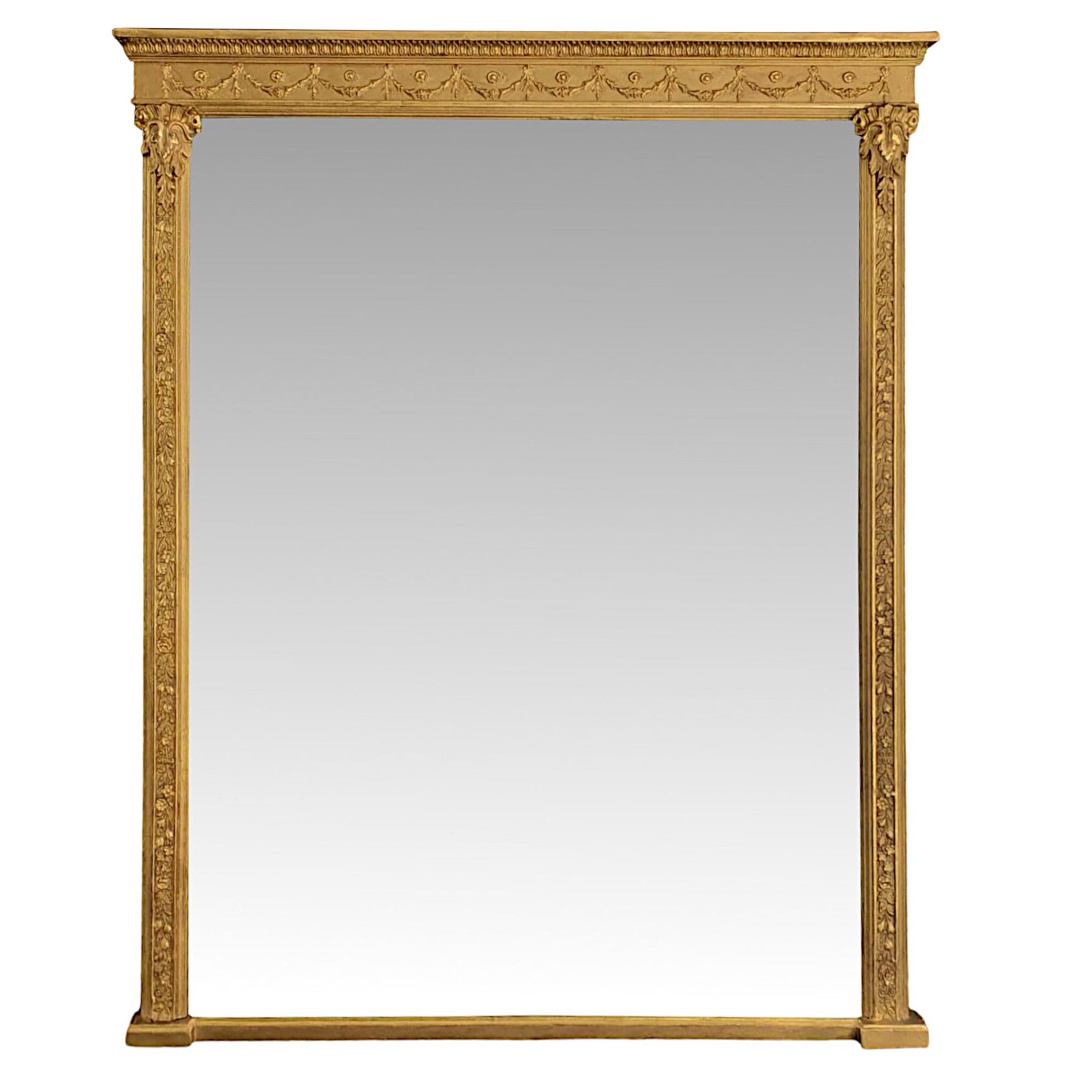 Fabulous 19th Century Giltwood Overmantle Mirror After Adams For Sale