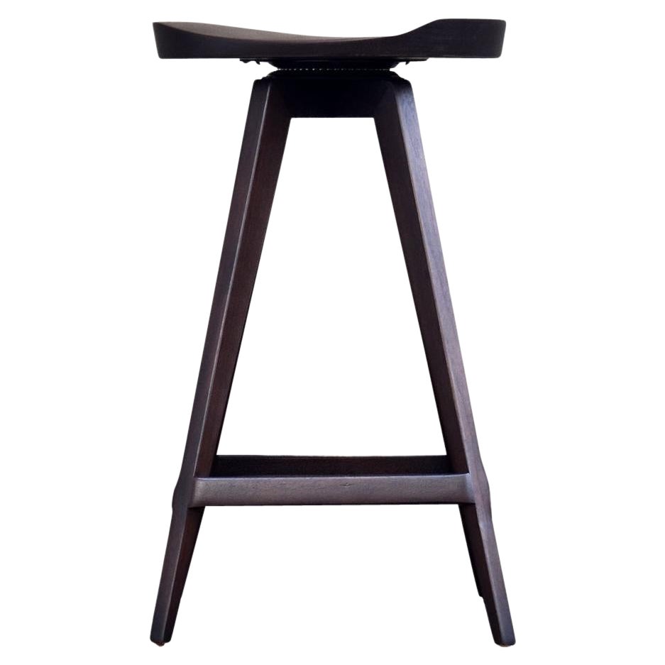 5x Mid-Century Modern Sculpted Swiveling Tractor Seat Stool, Espresso Walnut For Sale