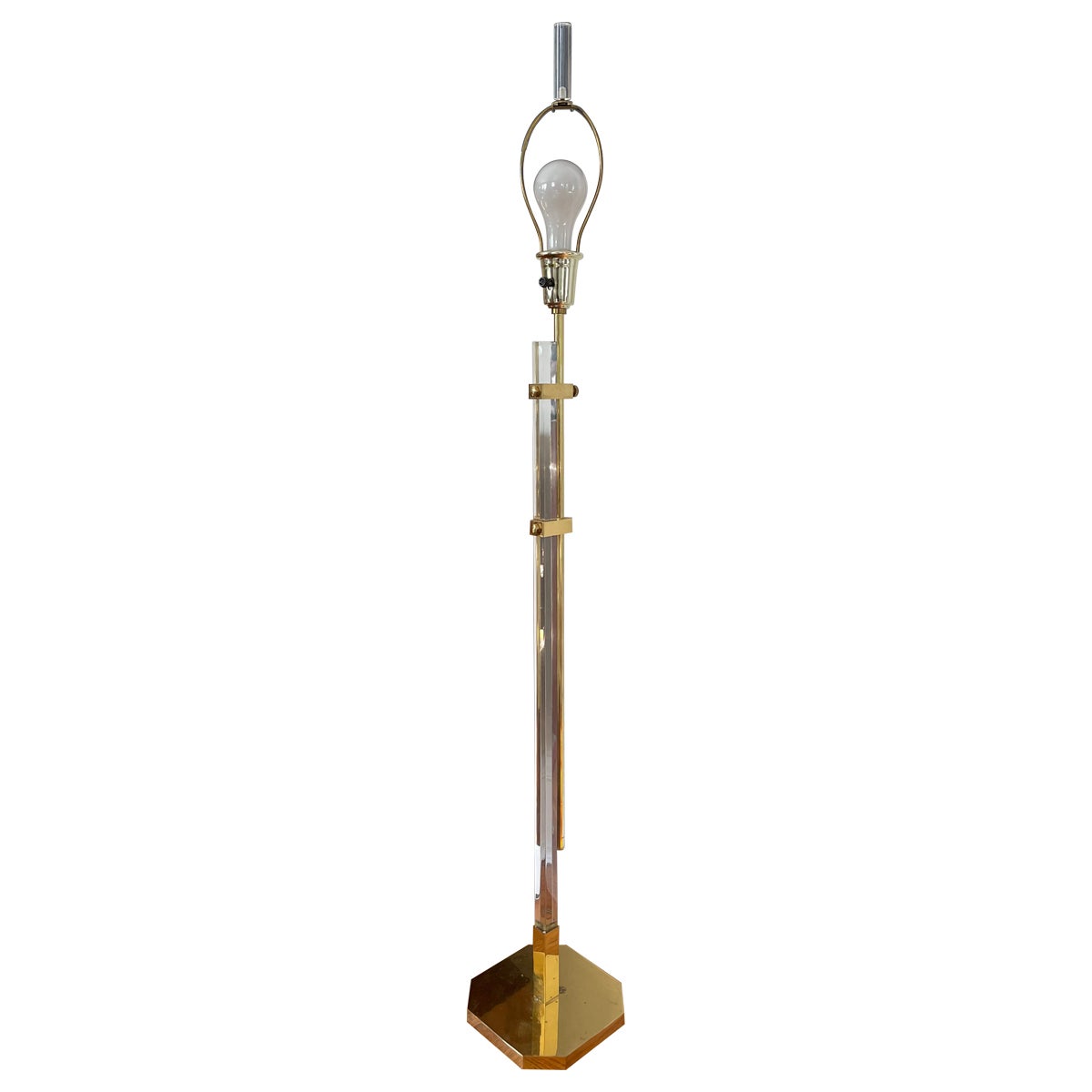 Regency Style Brass & Acrylic Glass Adjustable Floor Lamp, 1970s For Sale