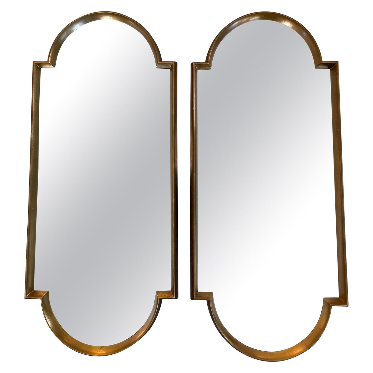Mid Century Hollywood Regency Gilt Wood Arched Mirrors, a Pair