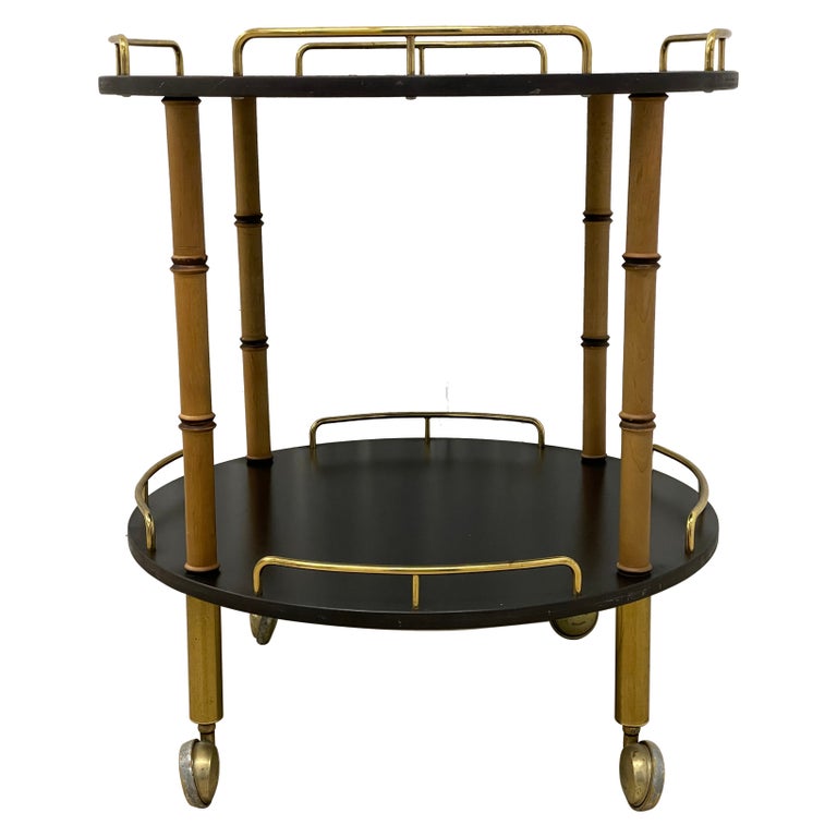 Maxwell Phillips Hollywood Regency Bamboo and Brass Bar Cart For Sale