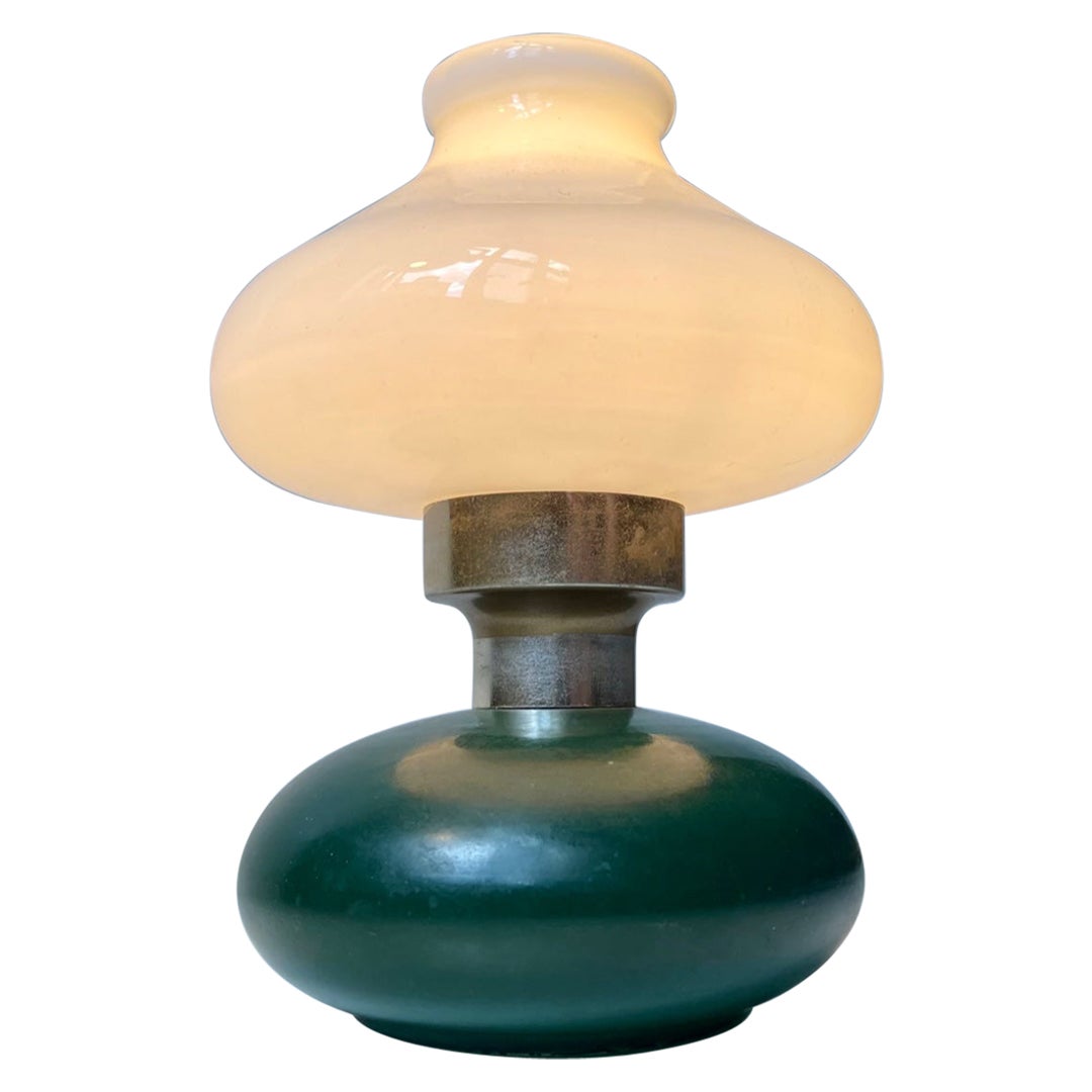 Small Vintage Swedish Table Lamp in Opaline and Green Glass