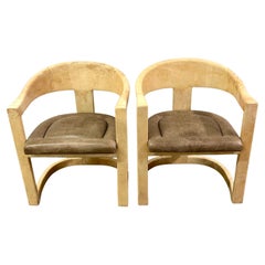 Paire de chaises Onassis Karl Springer en peau de chèvre avec sièges rembourrés en cuir