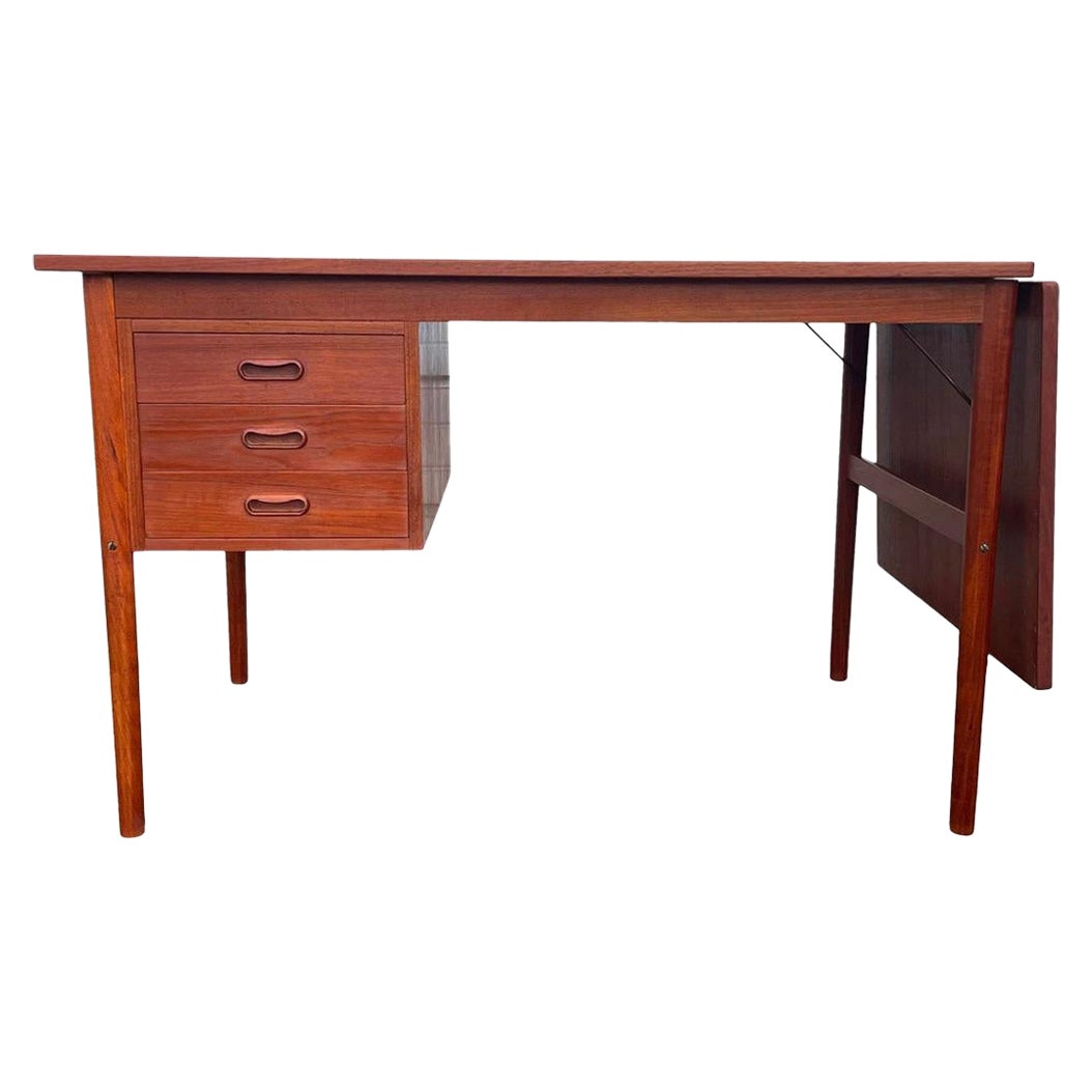 Mid Century Arne Vodder Style Danish Modern Teak Drop Leaf Desk For Sale
