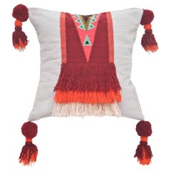 Handwoven White Red Wool Pillow Cover by Noda Designs