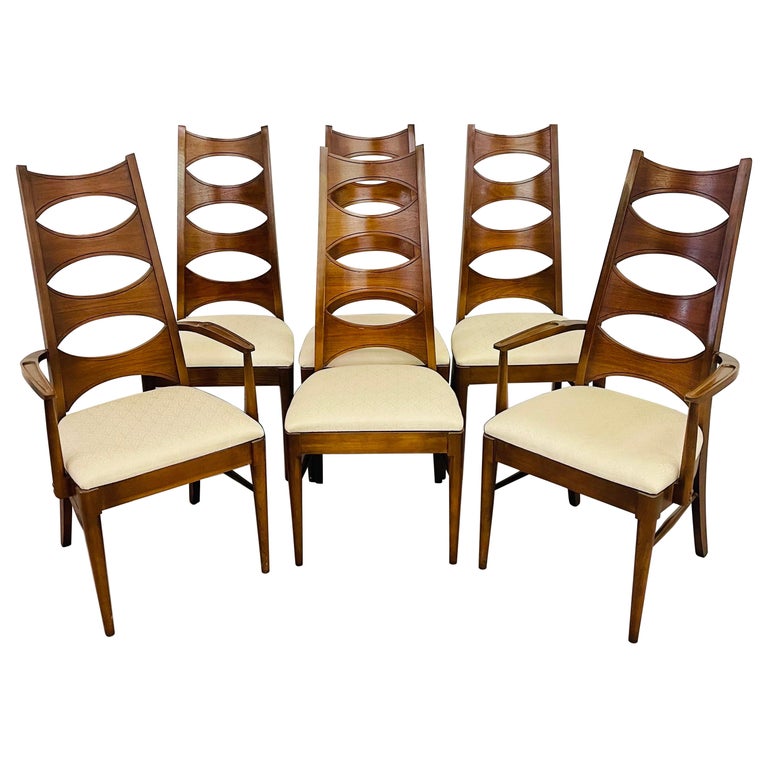MidCentury Kent Coffey Perspecta CatsEye Walnut Dining Chairs, Set of