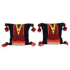Handwoven Black Orange Red Wool Pillow Cover by Noda Designs