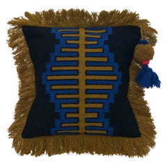 Handwoven Black Olive Blue Wool Pillow Cover by Noda Designs